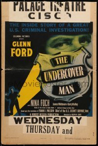 5j155 UNDERCOVER MAN WC 1949 lawman's badge shines a light on Glenn Ford posing as gangster!