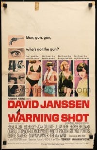 5j156 WARNING SHOT WC 1966 David Janssen, Joan Collins, sexy girls, who's got the gun?