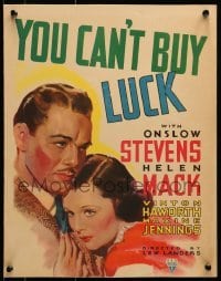 5j162 YOU CAN'T BUY LUCK WC 1937 romantic art of Helen Mack & Onslow Stevens embracing, rare!