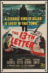 5k005 13th LETTER 1sh 1951 Otto Preminger, Linda Darnell, a strange kind of killer is loose!