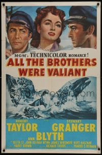 5k036 ALL THE BROTHERS WERE VALIANT 1sh 1953 Robert Taylor, Stewart Granger, whaling artwork!