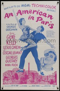 5k041 AMERICAN IN PARIS 1sh R1963 Gene Kelly with sexy Leslie Caron, great images of musical!
