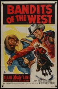 5k066 BANDITS OF THE WEST 1sh 1953 Allan Rocky Lane & his stallion Black Jack, cool western art!
