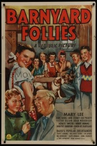 5k071 BARNYARD FOLLIES 1sh 1940 Mary Lee, great art from Rufe Davis country western musical!