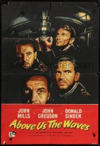 5k018 ABOVE US THE WAVES English 1sh 1956 John Mills & English WWII sailors at periscope in sub!