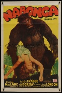 5k572 NABONGA style B 1sh 1944 great completely different art of giant gorilla holding girl, rare!