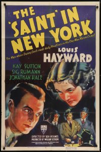 5k735 SAINT IN NEW YORK 1sh 1938 cool art of Louis Hayward as Simon Templar & sexiest Kay Sutton!