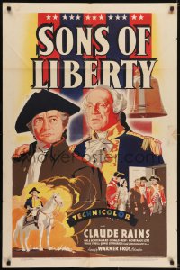 5k001 SONS OF LIBERTY 1sh 1939 best art of Claude Rains as Jewish Haym Solomon, Curtiz, ultra rare!