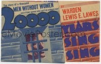 5m229 20,000 YEARS IN SING SING die-cut herald 1932 Spencer Tracy, Bette Davis, 1000 men w/o women!
