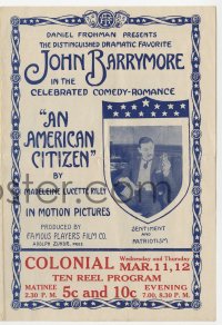 5m331 AMERICAN CITIZEN herald 1914 distinguished John Barrymore in celebrated comedy-romance, rare!