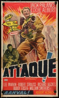 5p208 ATTACK Belgian 1956 Robert Aldrich, different art of WWII soldier Jack Palance!