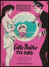 5p064 DOCTOR AT SEA Danish 1955 Stilling art of sailor Dirk Bogarde & sexy Brigitte Bardot!