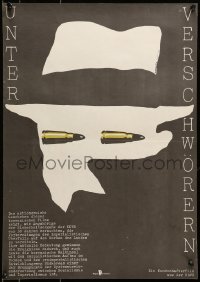 5p469 UMMISADUL SOGESE East German 16x23 1979 Wengler art of shadowy man with bullet eyes!