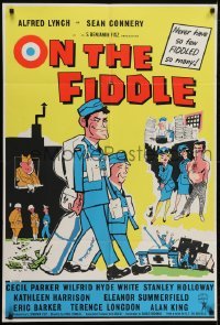 5p112 ON THE FIDDLE English 1sh 1965 cartoon art of young Sean Connery & Lynch in military uniform!