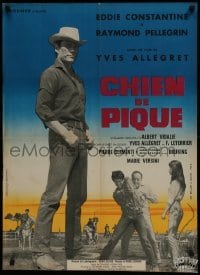 5p598 JACK OF SPADES French 23x31 1960 Chien de pique, cool image of cowboy Eddie Constantine!