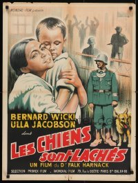5p621 RESTLESS NIGHT French 24x32 1960 Ulla Jacobsson, Nazi officer under train with dog!