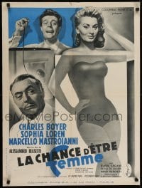 5p641 WHAT A WOMAN French 24x32 1956 Alessandro Blasetti's, sexy Sophia Loren, Mastroianni