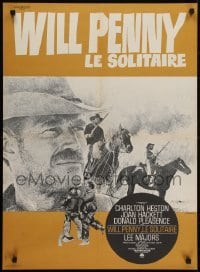 5p644 WILL PENNY French 23x31 1968 close up of cowboy Charlton Heston, Donald Pleasance!
