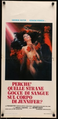 5p850 CASE OF THE BLOODY IRIS Italian locandina R1978 art of sexy Edwige Fench covered in flowers!