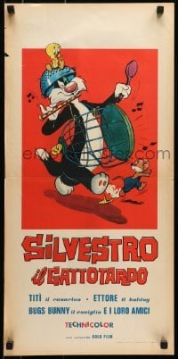 5p965 SILVESTRO IL GATTOTARDO Italian locandina 1963 art of Sylvester the Cat and Tweety Bird!