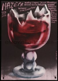 5p537 MAZEPA Polish 23x32 1976 Czerniawski artwork of jagged edged wine glass!
