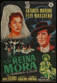 5p184 LA REINA MORA Spanish 1955 art of Antonita Moreno & top stars by Jano!