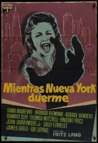 5p201 WHILE THE CITY SLEEPS Spanish 1958 Fritz Lang, Mac Gomez art, 'While New York Sleeps'!
