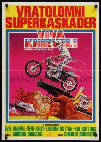 5p321 VIVA KNIEVEL Yugoslavian 20x28 1977 best art of the greatest daredevil jumping his motorcycle