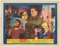 5r181 ACT OF LOVE LC #4 1953 c/u of uniformed Kirk Douglas with poster of a pretty woman!