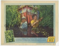 5r191 AFRICAN QUEEN LC #7 1952 Humphrey Bogart & Katharine Hepburn pull boat through swamp!