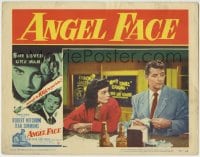 5r198 ANGEL FACE LC #4 1953 Robert Mitchum & Jean Simmons at bar, Otto Preminger, Howard Hughes