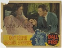 5r231 BALL OF FIRE LC 1941 close up of Gary Cooper holding hands with Barbara Stanwyck in bed!