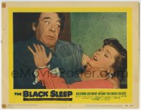 5r272 BLACK SLEEP LC #3 1956 close up of crazed Lon Chaney Jr. choking his Patricia Blair!