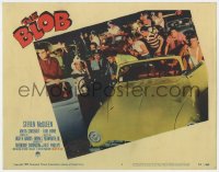 5r277 BLOB LC #1 1958 teens in hot rods with police & firemen watching the destructive monster!