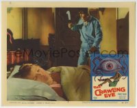 5r384 CRAWLING EYE LC #3 1958 crazed man with knife approaches Janet Munro sleeping in bed!