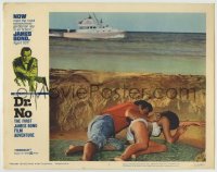 5r439 DR. NO LC #2 1963 Sean Connery as James Bond & Ursula Andress hiding from boat behind sand!
