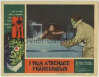 5r578 I WAS A TEENAGE FRANKENSTEIN LC #3 1957 close up of monster attacking couple necking in car!