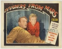 5r585 INVADERS FROM MARS LC #5 1953 best close up of scared Leif Erickson & Jimmy Hunt!