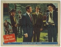 5r600 JOHNNY STOOL PIGEON LC #3 1949 c/u of young Tony Curtis holding Howard Duff at gunpoint!