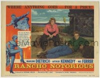 5r761 RANCHO NOTORIOUS LC #5 1952 Marlene Dietrich & Arthur Kennedy relaxing, Fritz Lang!