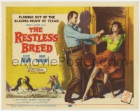 5r125 RESTLESS BREED TC 1957 artwork of cowboy Scott Brady grabbing sexy young Anne Bancroft!