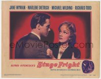 5r853 STAGE FRIGHT LC #5 1950 great close up of Marlene Dietrich & Richard Todd, Alfred Hitchcock
