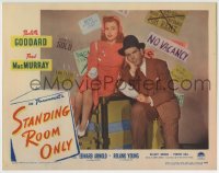 5r855 STANDING ROOM ONLY LC #3 1944 c/u of Fred MacMurray & Paulette Goddard sitting on luggage!