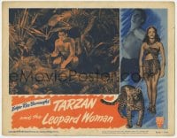 5r877 TARZAN & THE LEOPARD WOMAN LC #7 R1950 Johnny Weissmuller kneels over slain leopard man!