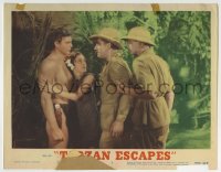 5r880 TARZAN ESCAPES LC #7 R1954 two guys approach Johnny Weissmuller & Maureen O'Sullivan!