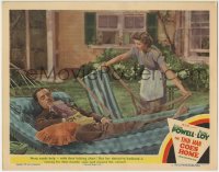 5r896 THIN MAN GOES HOME LC #8 1944 William Powell resting, Myrna Loy struggling w/folding chair!