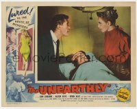5r936 UNEARTHLY LC #7 1957 John Carradine & Sally Todd over Allison Hayes on operating table!