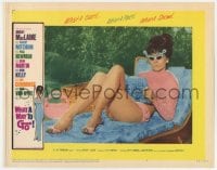 5r964 WHAT A WAY TO GO LC #5 1964 c/u of sexy Shirley MacLaine sunbathing in cool sunglasses!