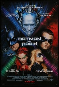5s069 BATMAN & ROBIN advance 1sh 1997 Clooney, O'Donnell, Schwarzenegger, Thurman, cast images!