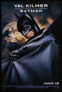 5s078 BATMAN FOREVER advance DS 1sh 1995 cool image of Val Kilmer in the title role, bat symbol!